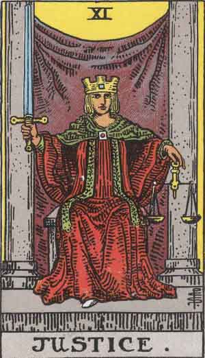Justice, from the Rider-Waite-Smith Tarot