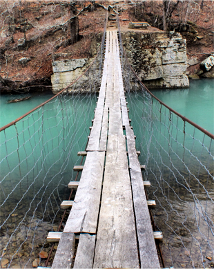 Swinging Bridge near Oark, Arkansas. © Gretchen Friedrich, 2013.