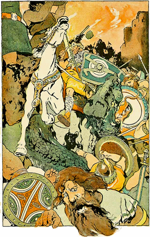 Then the Awful Fight Began, illustration of Ragnarök by George Wright, 1908.