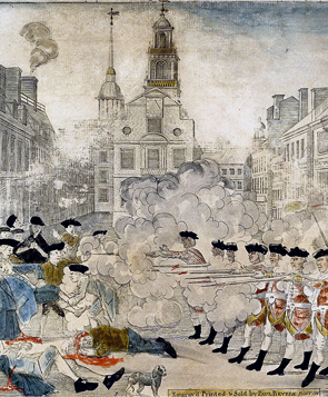 The Boston Massacre. Detail of an engraving by Paul Revere, March 1770.