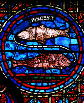Detail of the zodiac window in the Chartres Cathedral. Image credit: Vassil, Wikipedia. 